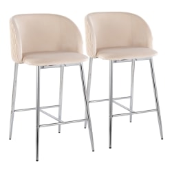 LumiSource Fran Pleated Fixed-Height Counter Stools, Waves, White/Chrome, Set Of 2 Stools