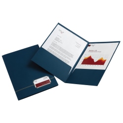 Office Depot® Brand Executive 2-Pocket Linen Folder, Dark Blue With Gold Trim, Pack Of 4