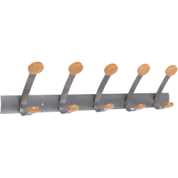 Alba Double Wooden Wall Coat Hook - 5 Hooks - 5 Pegs - 220.46 lb (100 kg) Capacity - 6.1" x 29.5"-  - 0