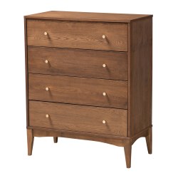 Baxton Studio Landis 4-Drawer Chest, 37-3/4"H x 30"W x 15-3/4"D, Ash Walnut/Gold