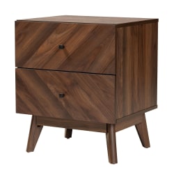 Baxton Studio Hartman 2-Drawer Nightstand, 22-3/4"H x 19"W x 16-1/4"D, Walnut Brown