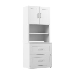 Bush Business Furniture Hampton Heights 29-11/16"W x 19-3/8"D 2-Drawer Lateral File Cabinet With Hutch, White, Standard Delivery