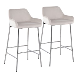 LumiSource Daniella Counter Stools, Chrome/White, Set Of 2 Stools, B30DNLA2CHRMVW2