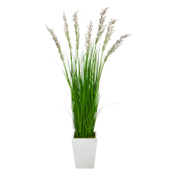 Nearly Natural Wheat Grass 64"H Artificial Plant With Metal Planter, 64"H x 19"W x 19"D, Green/White