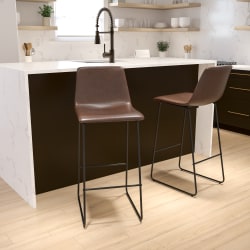 Flash Furniture LeatherSoft™ Faux Leather 30" Bar Stools, Set Of 2 Bar Stools, Dark Brown/Black