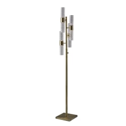 Adesso® Harriet 4-Light LED Floor Lamp, 67"H, Clear Shade/Antique Brass Base