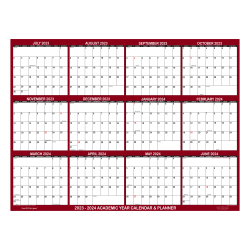 2023-2024 SwiftGlimpse Academic Monthly Erasable Wall Calendar, 48" x 72", Maroon, July To June