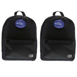 BAZIC Products 16" Basic Backpacks, Black, Pack Of 2 Backpacks