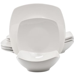 Gibson Home Everyday 12-Piece Square Fine Ceramic Dinnerware Set, White
