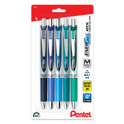 Pentel® EnerGel™ RTX Chill Hue Pens, Medium Point, 0.7 mm, Assorted, Pack Of 5 Pens