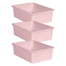 Teacher Created Resources Large Plastic Storage Bins, 5"H x 11-1/2"W x 16-1/4"D, Pink Blush, Pack Of 3 Bins
