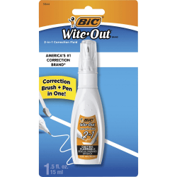 Wite-Out Wite Out 2-in1 Correction Fluid - Tip, Brush Applicator - 0.51 fl oz - White - Quick Drying - 1 Each