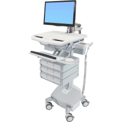 Ergotron StyleView Cart with LCD Arm, LiFe Powered, 9 Drawers (3x3) - 9 Drawer - 33 lb Capacity - 4 Casters - Aluminum, Plastic, Zinc Plated Steel - White, Gray, Polished Aluminum