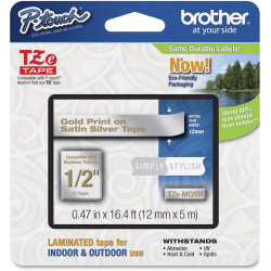 Brother PTouch 1/2" Laminated TZe Tape - Permanent Adhesive - 15/32"x 16 13/32 ft - Thermal Transfer - Gold, Satin Silver - Plastic - 1 Each - 0