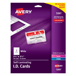 Avery® Laminated I.D. Cards, Box Of 30