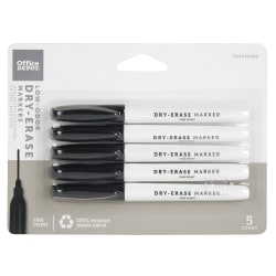 Office Depot® Brand Low-Odor Pen-Style Dry-Erase Markers, Fine Point, 100% Recycled, Black Ink, Pack Of 5