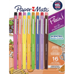 Paper Mate Flair Scented Pens - 0.711200 mm Medium Pen Point - Multicolor Ink - Water Based - 16 / Pack