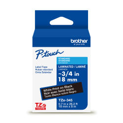 Brother P-touch TZe345, Laminated, 3/4" x 26.2 ft (18mm x 8m), White on Black Label Tape