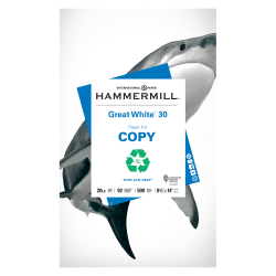 Hammermill® Great White® Copy Paper, 1 Ream, White, Legal (8.5" x 14"), 500 Sheets Per Ream, 20 Lb, 92 Brightness, 30% Recycled