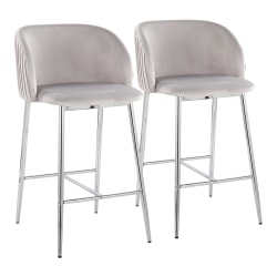 LumiSource Fran Pleated Fixed-Height Counter Stools, Silver/Chrome, Set Of 2 Stools