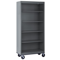 Sandusky Mobile Welded Steel Bookcase, 5-Shelf, 78"H x 36"W x 18"D, Charcoal
