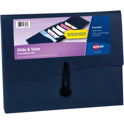 Avery® Slide & View Letter Organizer Folder - 8 1/2" x 11" - 40 Sheets Capacity - 6 Pocket(s) - Plastic, Poly - Navy - 1 Each