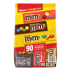 M&M's Milk Chocolate, Peanut & Peanut Butter Fun Size Variety Pack, 49.92 Oz, Total Qty 90