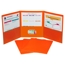 C-Line 3-Pocket Poly Portfolios, Letter (8-1/2" x 11"), Orange, Box Of 24 Portfolios
