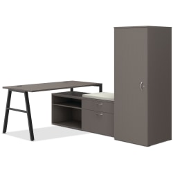 HON® Mod 84"W Office Computer Desk Set, Slate Teak/Black/Cool Neutral