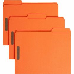 Smead® Color Fastener Folders With Reinforced Tabs, 8 1/2" x 11", Letter Size, 1/3 Tab Cut, Orange, Box Of 50 Folders