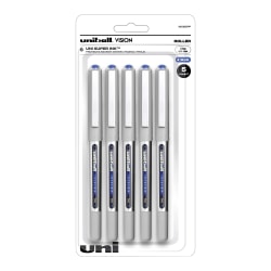uni-ball® Vision™ Liquid Ink Rollerball Pens, Fine Point, 0.7 mm, Gray Barrel, Blue Ink, Pack Of 5 Pens