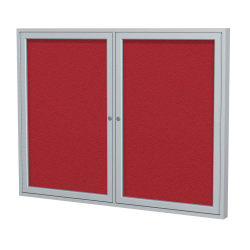 Ghent Traditional Enclosed 2-Door Fabric Bulletin Board, 36" x 60", Red, Satin Aluminum Frame