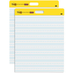 Post-it Self-Stick Wall Pad, 20" x 23", White, Primary Ruled, 2 Pads Of 20 Sheets