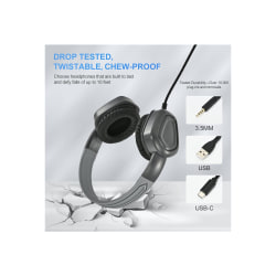 Techprotectus USB Noise Cancelling Headset, With Mic, 3.5mm Connector, Gray, TP-H16-3.5in