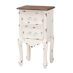 Baxton Studio Levron Nightstand, 2-Drawer, 26-3/4"H x 14-9/16"W x 11-13/16"D, Walnut Brown/Antique White