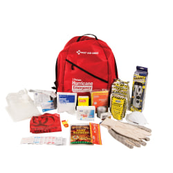 First Aid Only Emergency Preparedness Hurricane Backpack, 1 Person, Red, 45 Pieces