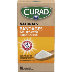 Curad® Naturals Bandages Infused With Baking Soda, 4" x 4", Beige, 10 Bandages Per Pack, Set Of 24 Packs
