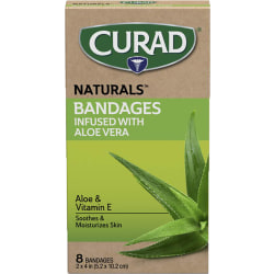 Curad® Naturals Bandages Infused With Aloe Vera, 2" x 4", Beige, 8 Bandages Per Pack, Set Of 24 Packs