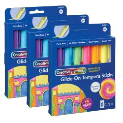 Creativity Street Glide-On Tempera Paint Sticks, 5 mL, Fluorescent, Pack Of 6 Sticks, Set Of 3 Packs