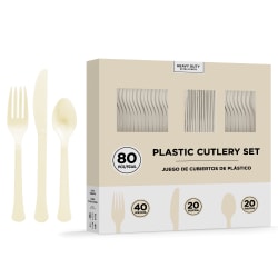 Amscan 8016 Solid Heavyweight Plastic Cutlery Assortments, Vanilla Crème, 80 Pieces Per Pack, Set Of 2 Packs