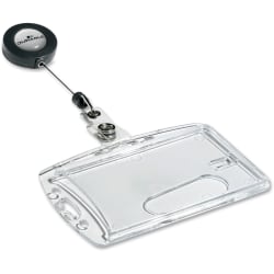 DURABLE® Retracting Reel Shell-Style ID Badge Holder - 2-1/10" x 3-1/4" - Horizontal or Vertical - Acrylic - Transparent - 10 / Box