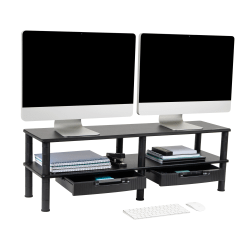 Mind Reader Anchor Collection Extended 2-Tier Dual Monitor Stand, 12-3/4"H x 11"W x 38-1/2"D, Black