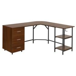 Techni Mobili 59"W L-Shaped 2-Tone Home Office Computer Desk With Storage, Walnut