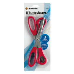 OfficeMax Economy Stainless Steel Scissors, 8", Bent, Red, Pack Of 3