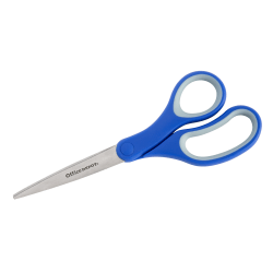 Office Depot® Brand Soft Handle Stainless Steel Scissors, 8", Straight, Blue/Gray