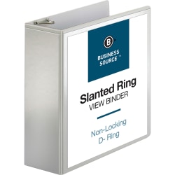 Business Source Basic D-Ring White View Binders - 4" Binder Capacity - D-Ring Fastener(s) - Polypropylene - White - 1.75 lb - 1 / Each