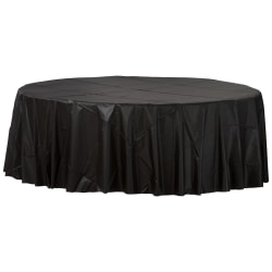 Amscan 77017 Solid Round Plastic Table Covers, 84", Jet Black, Pack Of 6 Covers