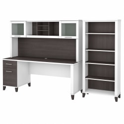 Bush Business Furniture Somerset 72"W Office Computer Desk With Hutch And 5-Shelf Bookcase, Storm Gray/White, Standard Delivery