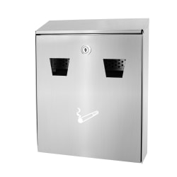 Alpine All-In-1 Rectangular Steel Wall-Mounted Cigarette Disposal Station, 13"H x 10-1/2"W x 3-1/2"D, Stainless Steel