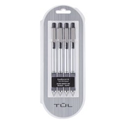 TUL® BP Series Retractable Ballpoint Pens, Medium Point, 1.0 mm, Silver Barrel, Black Ink, Pack Of 4 Pens